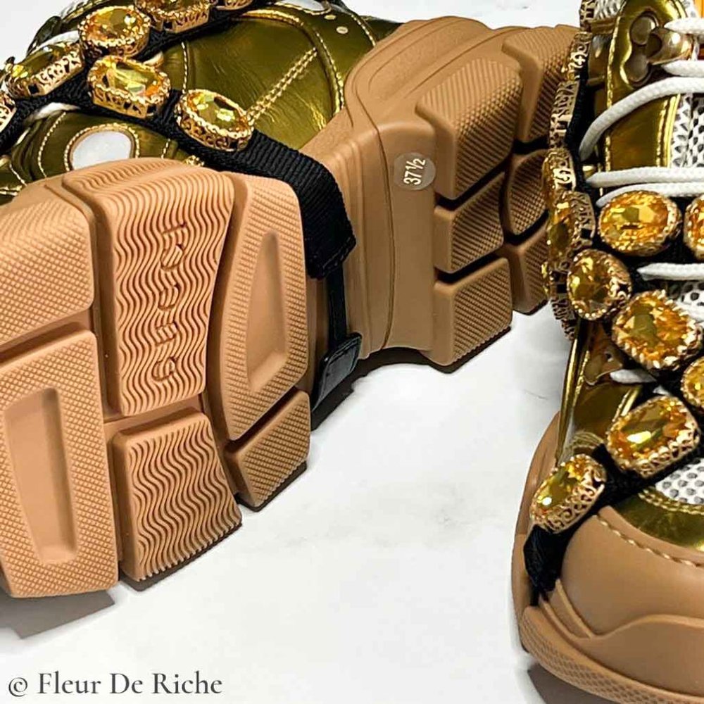 💛SOLD🖤 Rare New Gucci x SEGA Flashtrek Gold Lowtop Sneakers - Picture 7 of 7